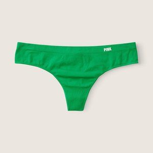 Victoria Secret PINK SEAMLESS THONG PANTY XL Happy Camper Green
